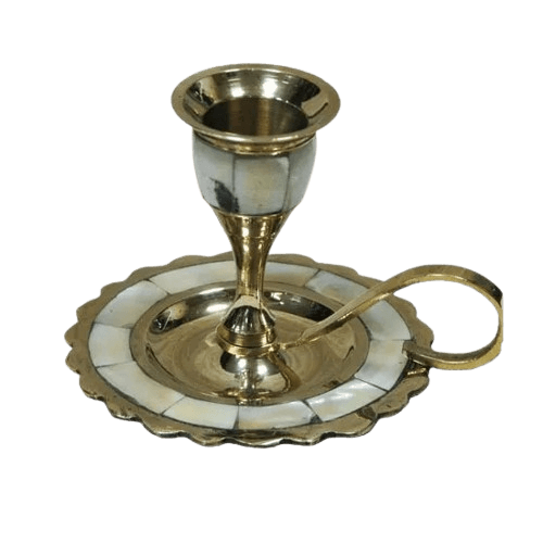 BRASS & MOP CHAMBERSTICK CANDLE HOLDER